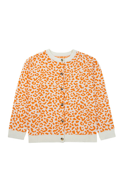 Khaki Leopard Drop Shoulder Knitted Cardigan