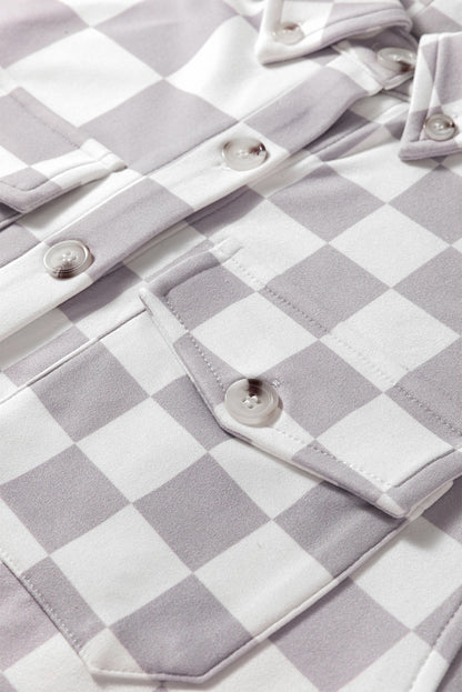 Khaki Checkerboard Flap Pocket Button Front Shacket