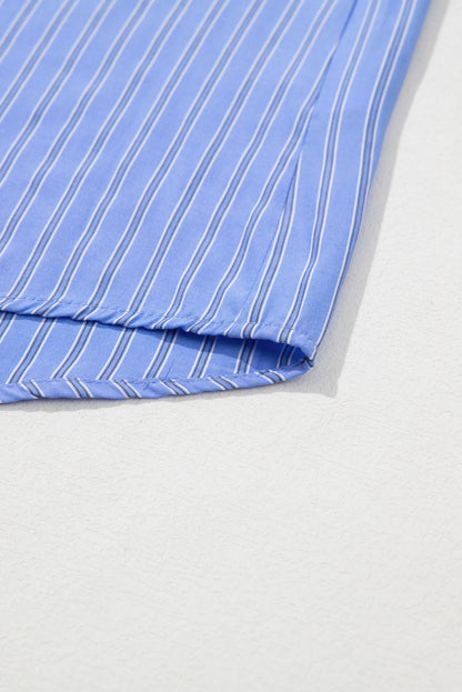 Blue Stripe Button Up Oversized Casual Shirt Shacket