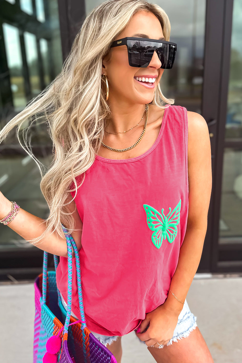 Blue Sun Graphic Summer Tank Top