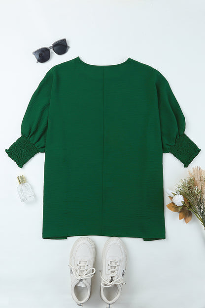 Black Plain Batwing Sleeve Business Casual Blouse