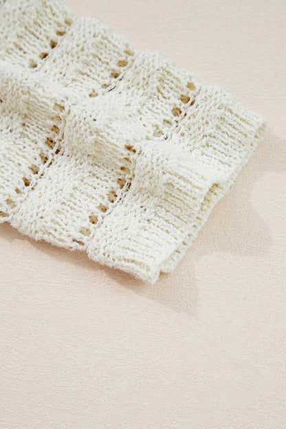 White Hollow Out Knit Round Neck Sweater