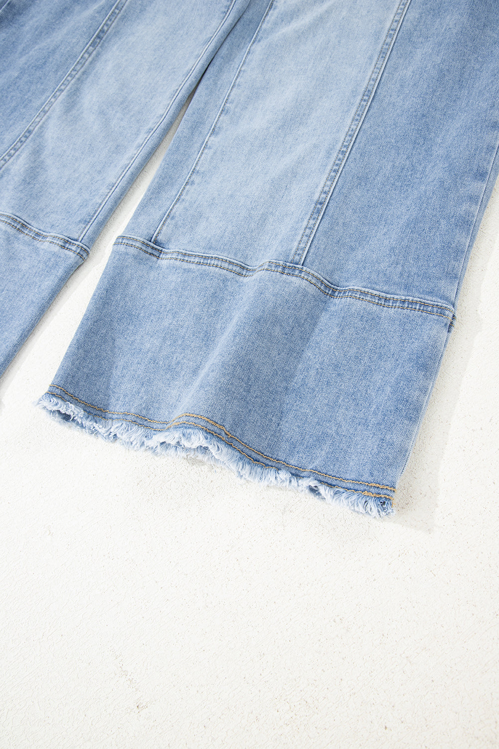 Prussian Blue Drawstring Seam Detail Raw Hem Wide Leg Jeans