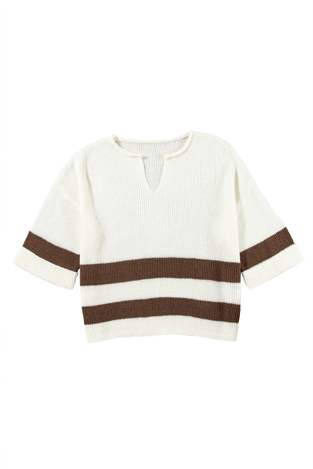 Brown Stripe Cropped Drop Sleeve Sweater