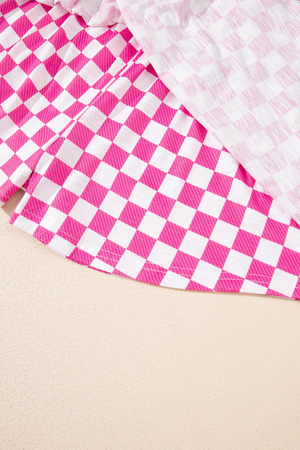 Brown Checkerboard T Shirt and High Waist Skort Set