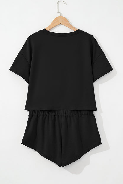Black Cropped Tee and Ruffle High Waist Skort Set