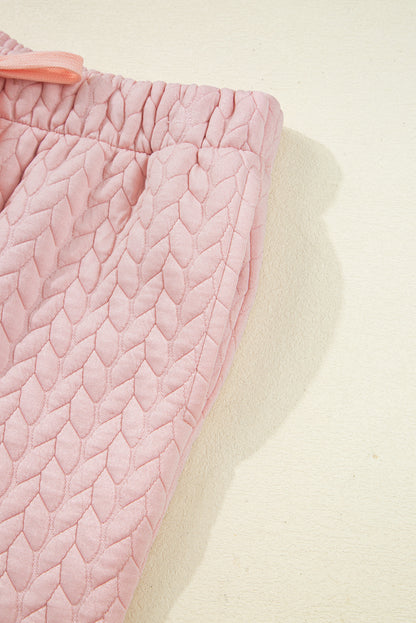 Delicacy Braided Texture Ruffle Hem Top Drawstring Loose Pants Set