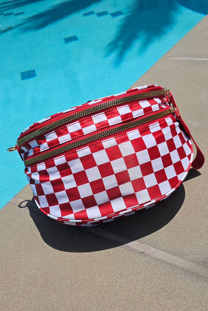 Chicory Coffee Checkered Print Wide Strap Large Crossbody Bag