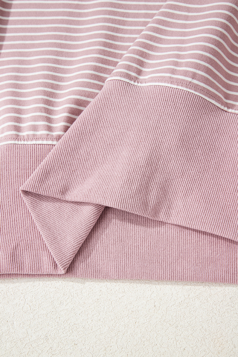 Rose Stripe Thumbhole Side Slits Drop Shoulder Loose Fit Hoodie