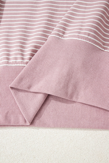 Rose Stripe Thumbhole Side Slits Drop Shoulder Loose Fit Hoodie