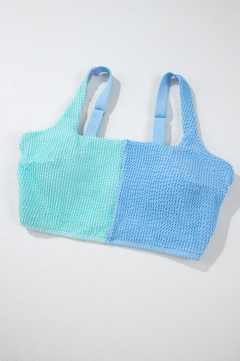 Sky Blue Corded Colorblock Square Neck Bikini Swimsuit