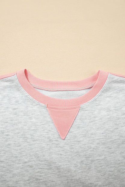 Light Grey Colorblock Raw Hem Pullover and Shorts Set