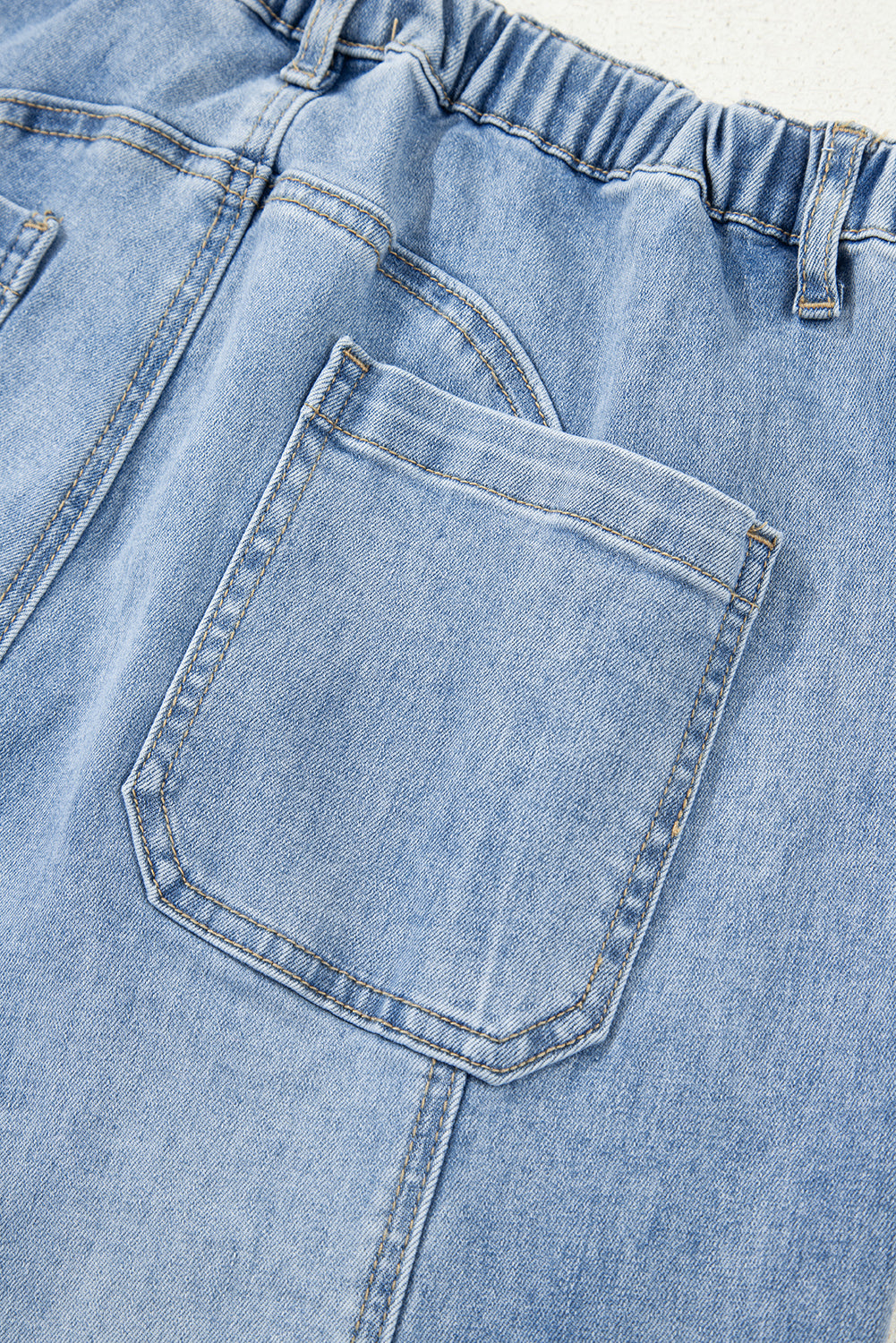 Prussian Blue Drawstring Seam Detail Raw Hem Wide Leg Jeans