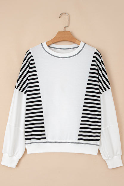 Green Striped Colorblock Patchwork Oversized Sweatshirt