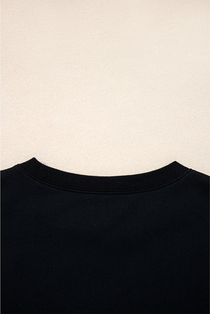 Coffee Preppy Striped Sleeve Loose Sweatshirt