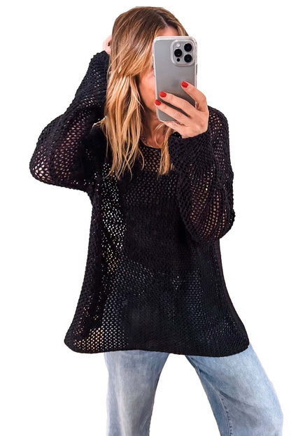 Coral Crochet Hollow-out Knit Sweater