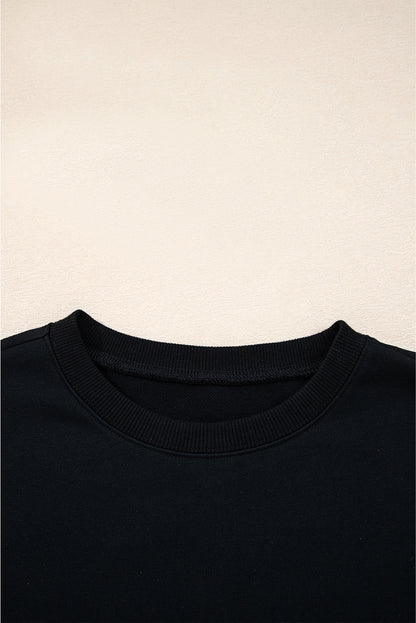 Coffee Preppy Striped Sleeve Loose Sweatshirt