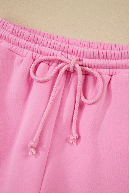 Strawberry Pink Colorblock Pullover and Drawstring Shorts Set