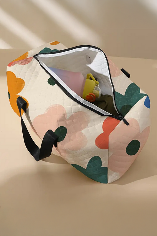 White Floral Quilted Tote Bag