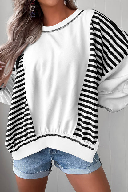 Green Striped Colorblock Patchwork Oversized Sweatshirt
