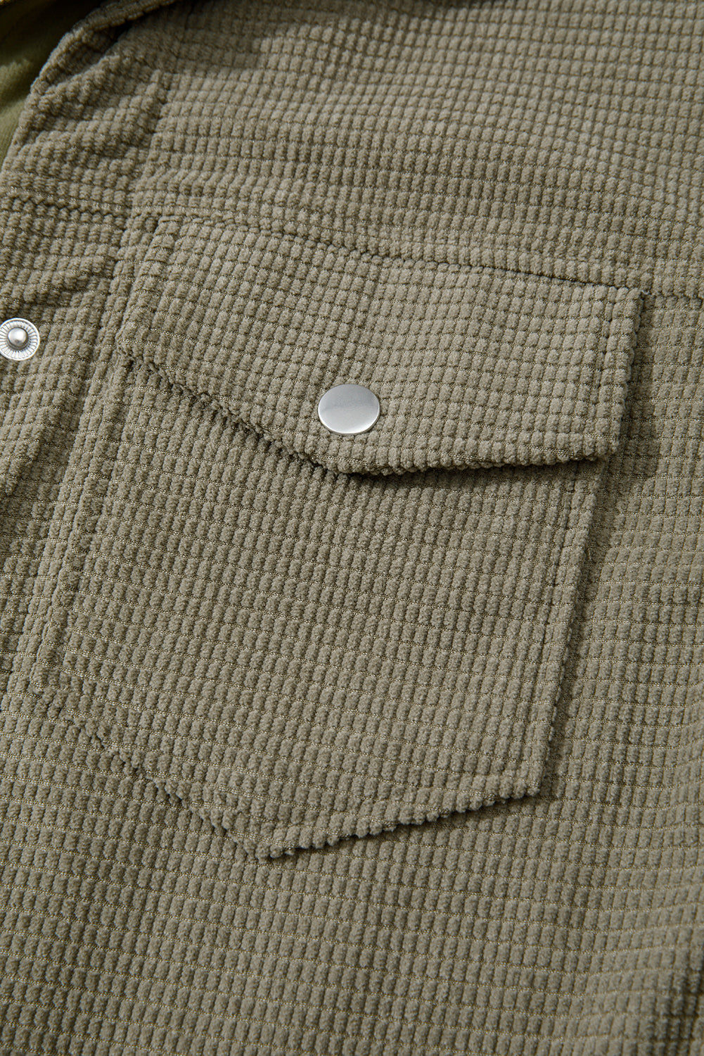 Laurel Green Solid Color Textured Patchwork Flap Pocket Shacket