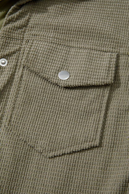 Laurel Green Solid Color Textured Patchwork Flap Pocket Shacket