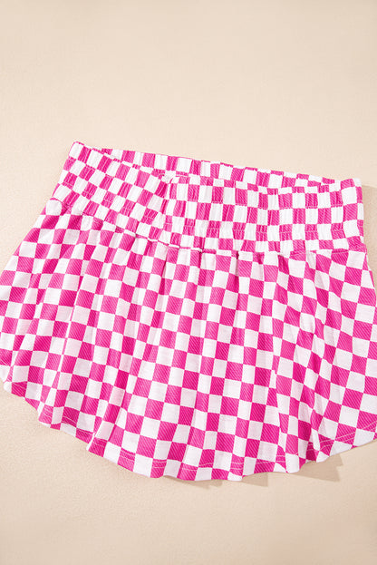 Brown Checkerboard T Shirt and High Waist Skort Set