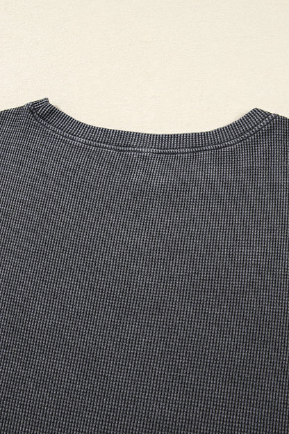 Mist Green Ribbed Plain Long Sleeve Loose Top