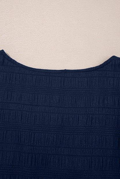 Dirty Blue Textured Ruffle Top and Shirred High Waist Shorts Set