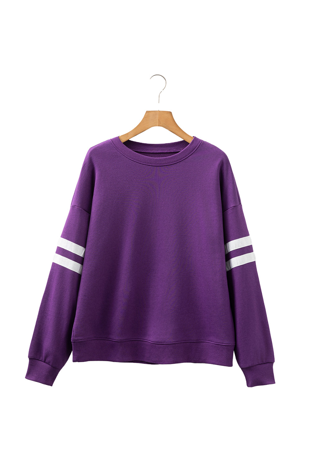 Coffee Preppy Striped Sleeve Loose Sweatshirt