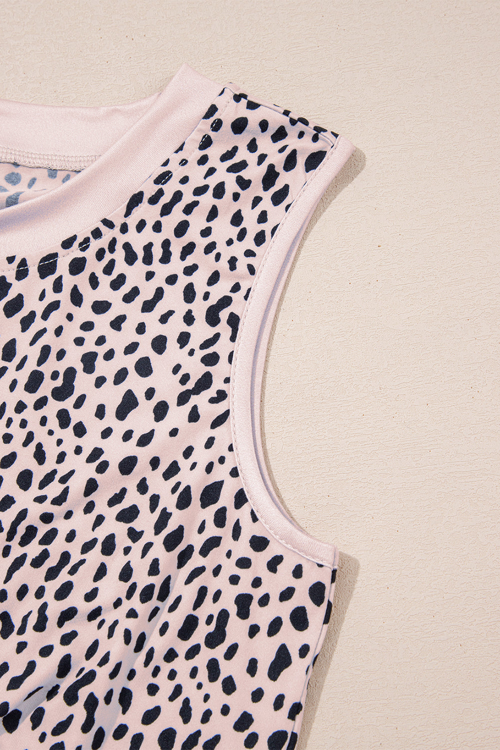 Apricot Allover Leopard Print Round Neck Tank Top