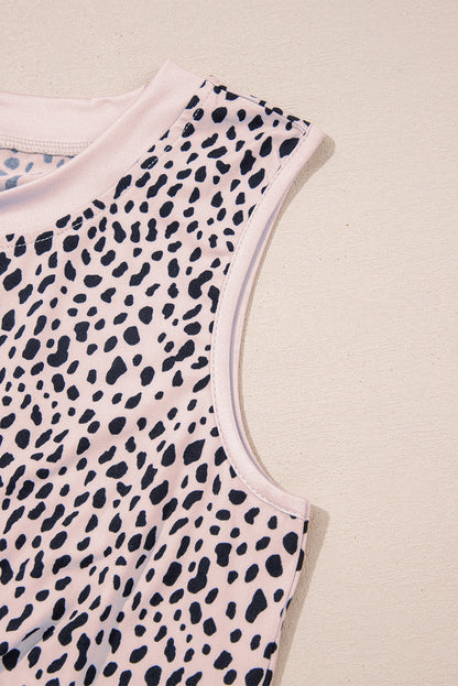 Apricot Allover Leopard Print Round Neck Tank Top