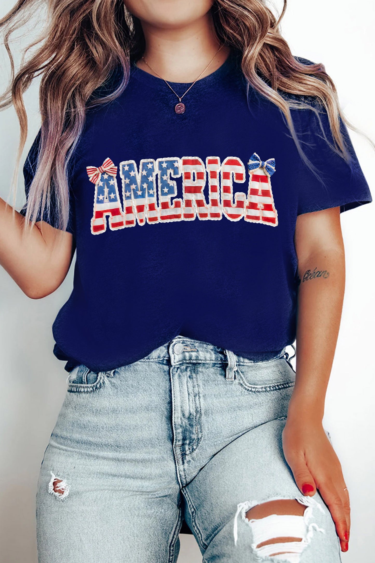 Blue Coquette AMERICA Printed Relaxed T Shirt