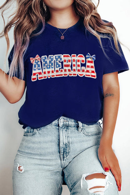 Blue Coquette AMERICA Printed Relaxed T Shirt