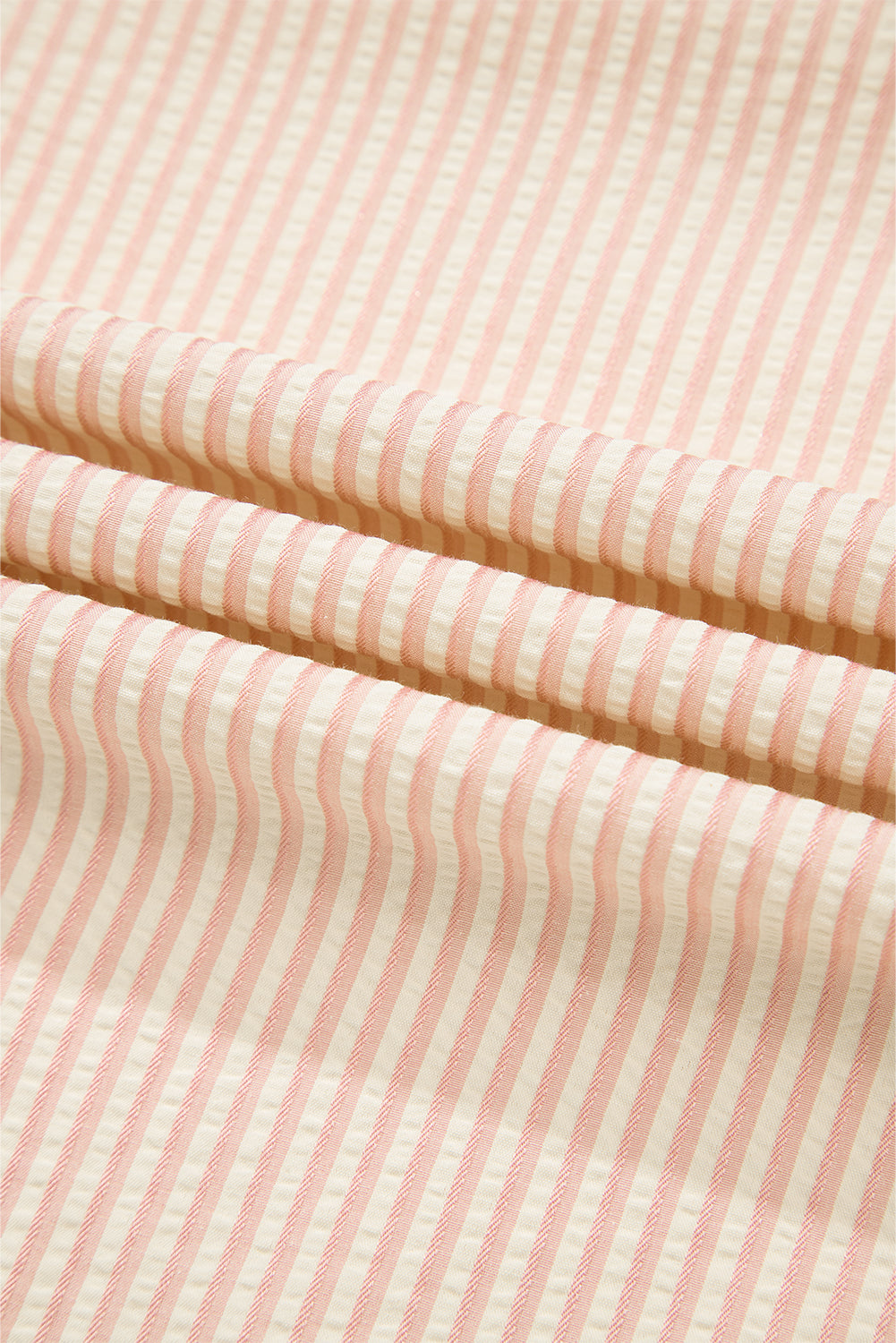 Pink Striped Pearl Beaded Knot Cuffs Blouse