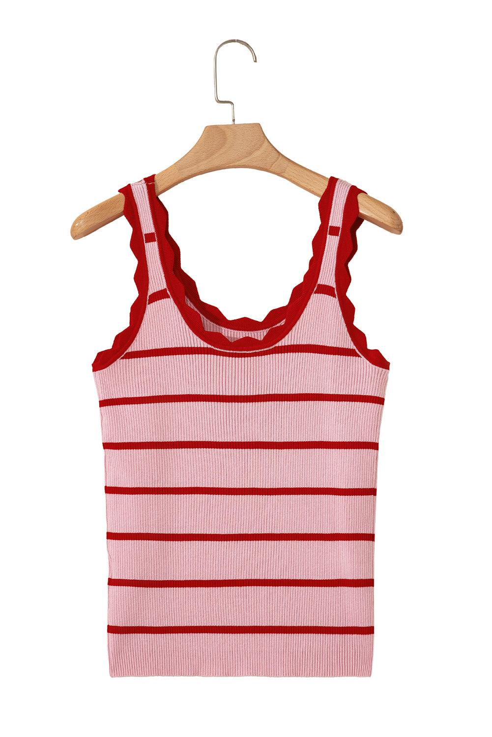 Bright Green Scalloped Edge Striped Ribbed Tank Top