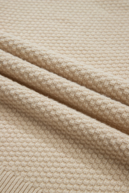 Parchment Solid Textured Knit Split Cuff Drop Shoulder Sweater