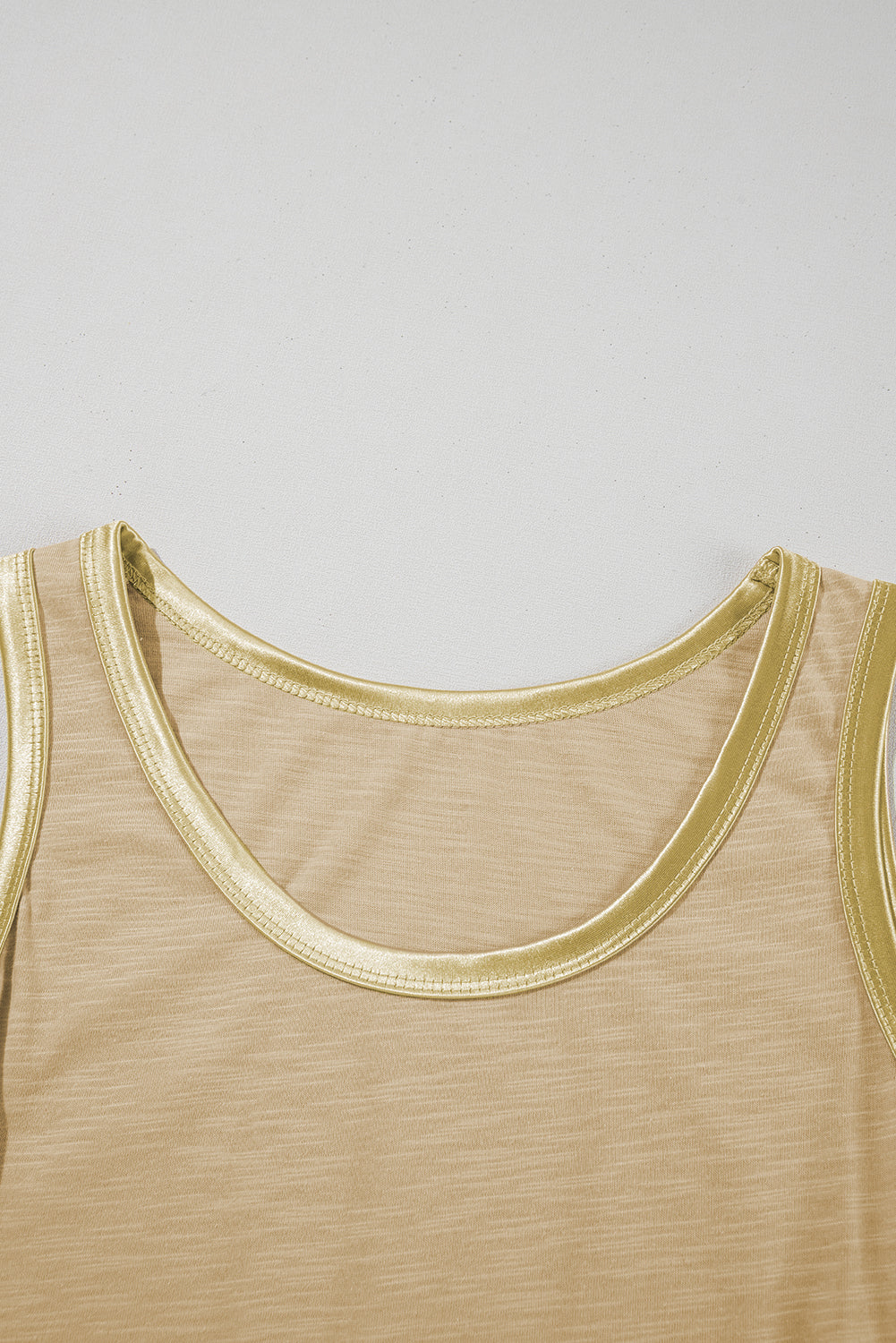 Tan Contrast Trim Round Neck Tank Top