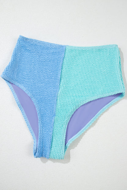 Sky Blue Corded Colorblock Square Neck Bikini Swimsuit