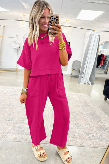 Racing Red Drop Shoulder Boxy Tee and Barrel Pants Set