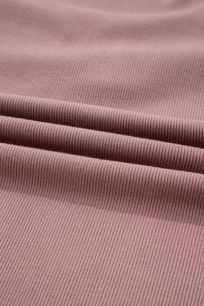 Old Rose Ruched Sweetheart Neck Ribbed Long Sleeve Top