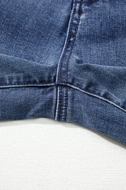 Dirty blue Button Zip High Waist Flared Hem Jeans
