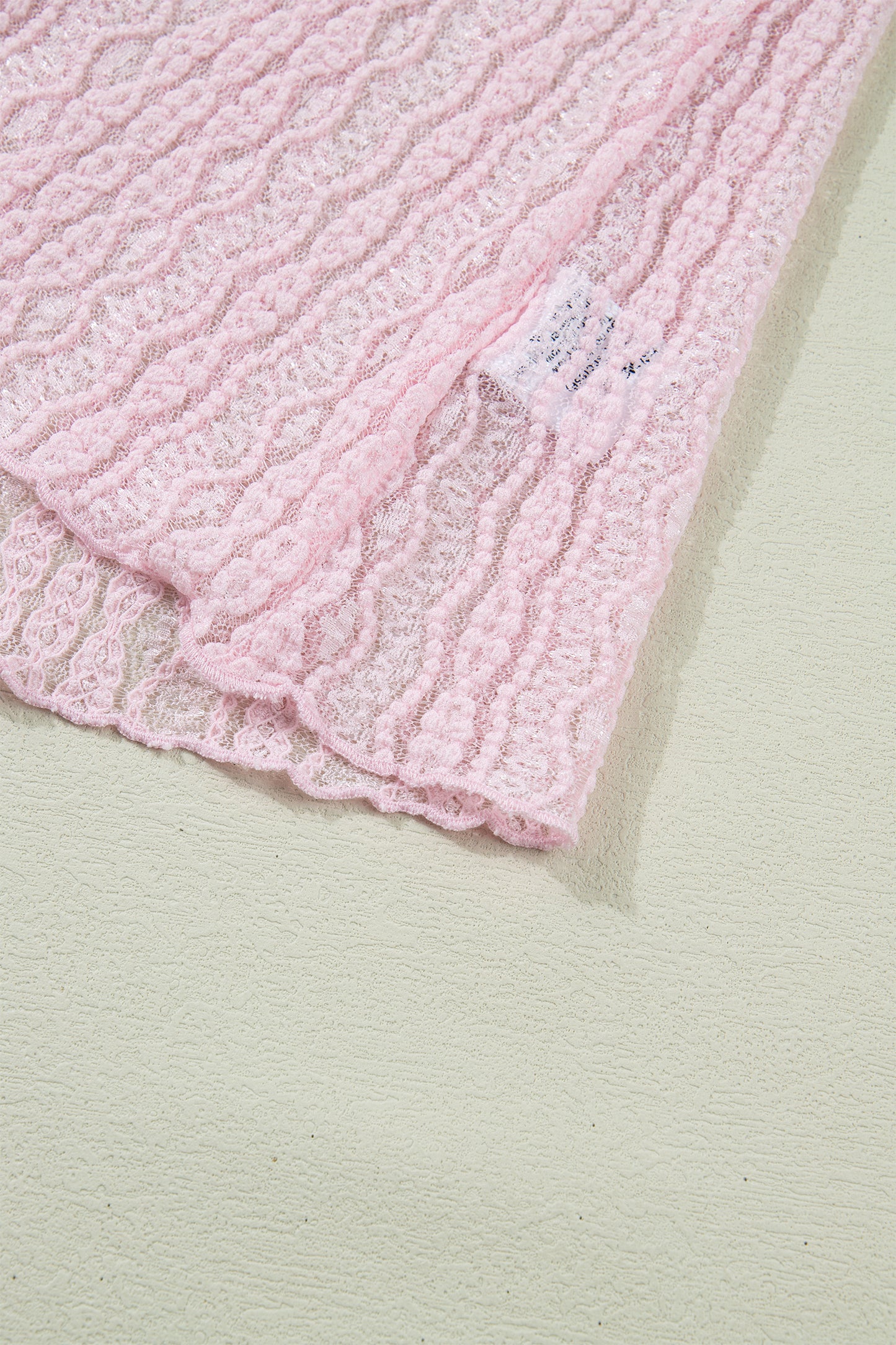 Apricot Flounced Long Sleeve Mock Neck Sheer Lace Top