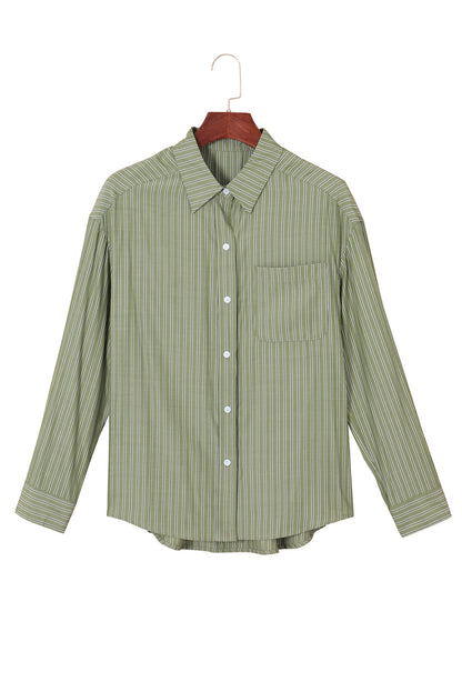 Blue Stripe Button Up Oversized Casual Shirt Shacket