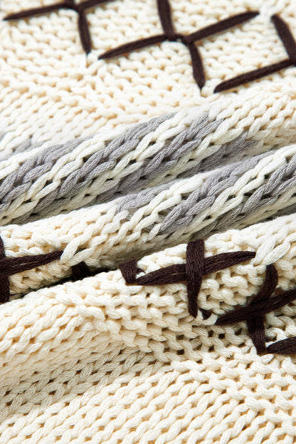 Parchment Contrast Stitch Detail V Neck Drop Shoulder Sweater
