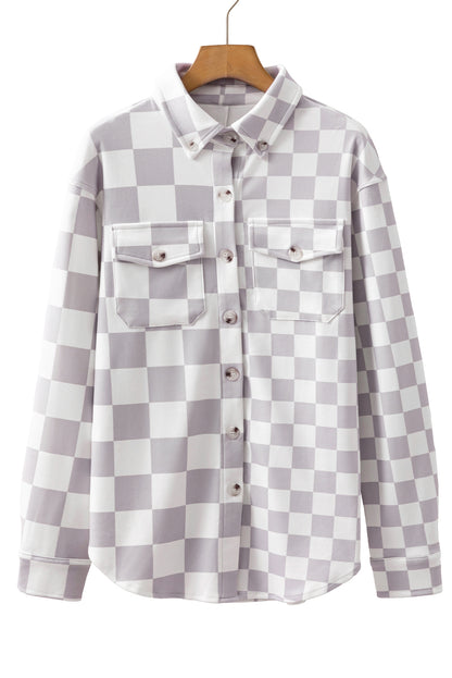Khaki Checkerboard Flap Pocket Button Front Shacket