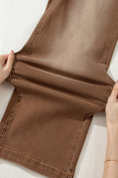 Brown Minimalist Patch Pocket High Waist Shift Jeans