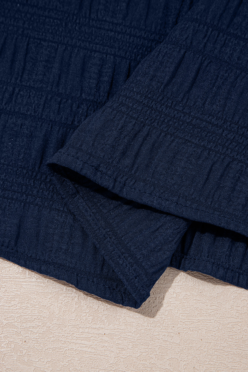 Dirty Blue Textured Ruffle Top and Shirred High Waist Shorts Set