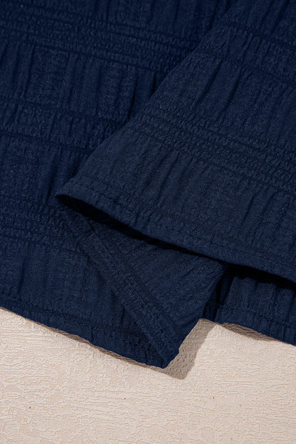 Dirty Blue Textured Ruffle Top and Shirred High Waist Shorts Set