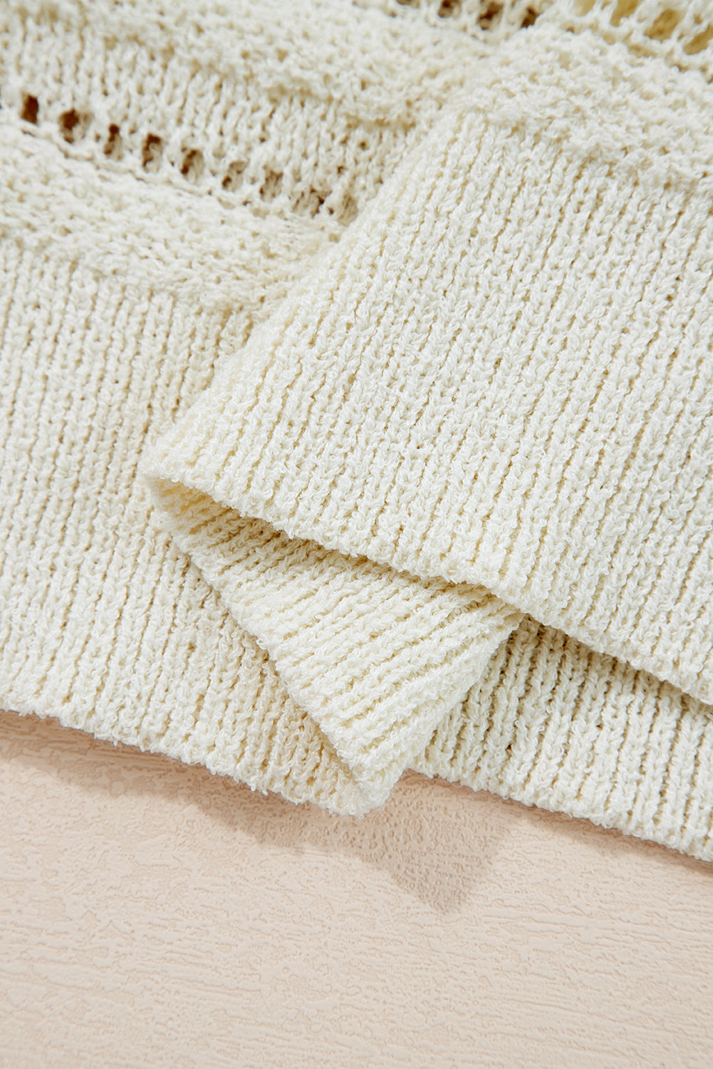 White Hollow Out Knit Round Neck Sweater